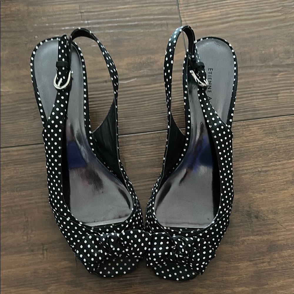 Etienne Aigner Black Polka Dot Women's Slingback Heels